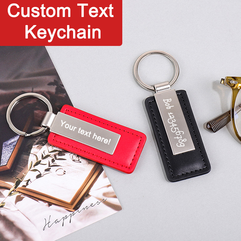 Personalized Engraved Gift - PU 가죽 맞춤 이름 키체인 선물,
