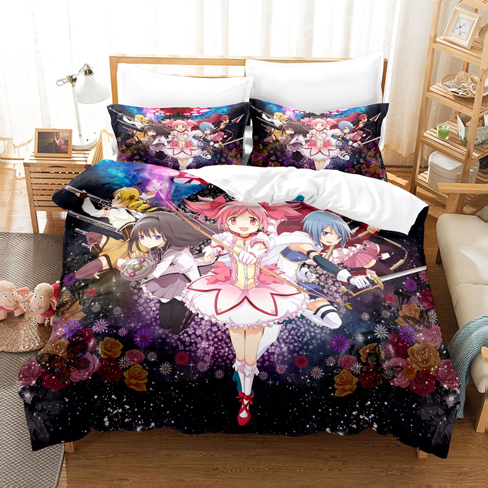 Linen Duvet Cover - 귀여운 애니메이션 마법소녀 마도카 마기카 침구