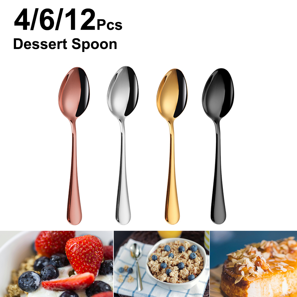 Gold Plated Cutlery - 4/6/12Pcs 슬리버 디저트 스푼 스테인레스 스틸