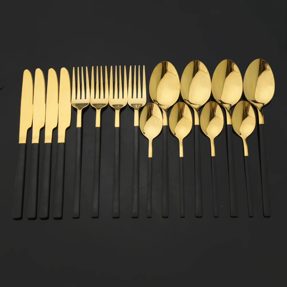 Gold Plated Cutlery - 16Pcs 블랙 골드 커트러리 세트 스테인레스