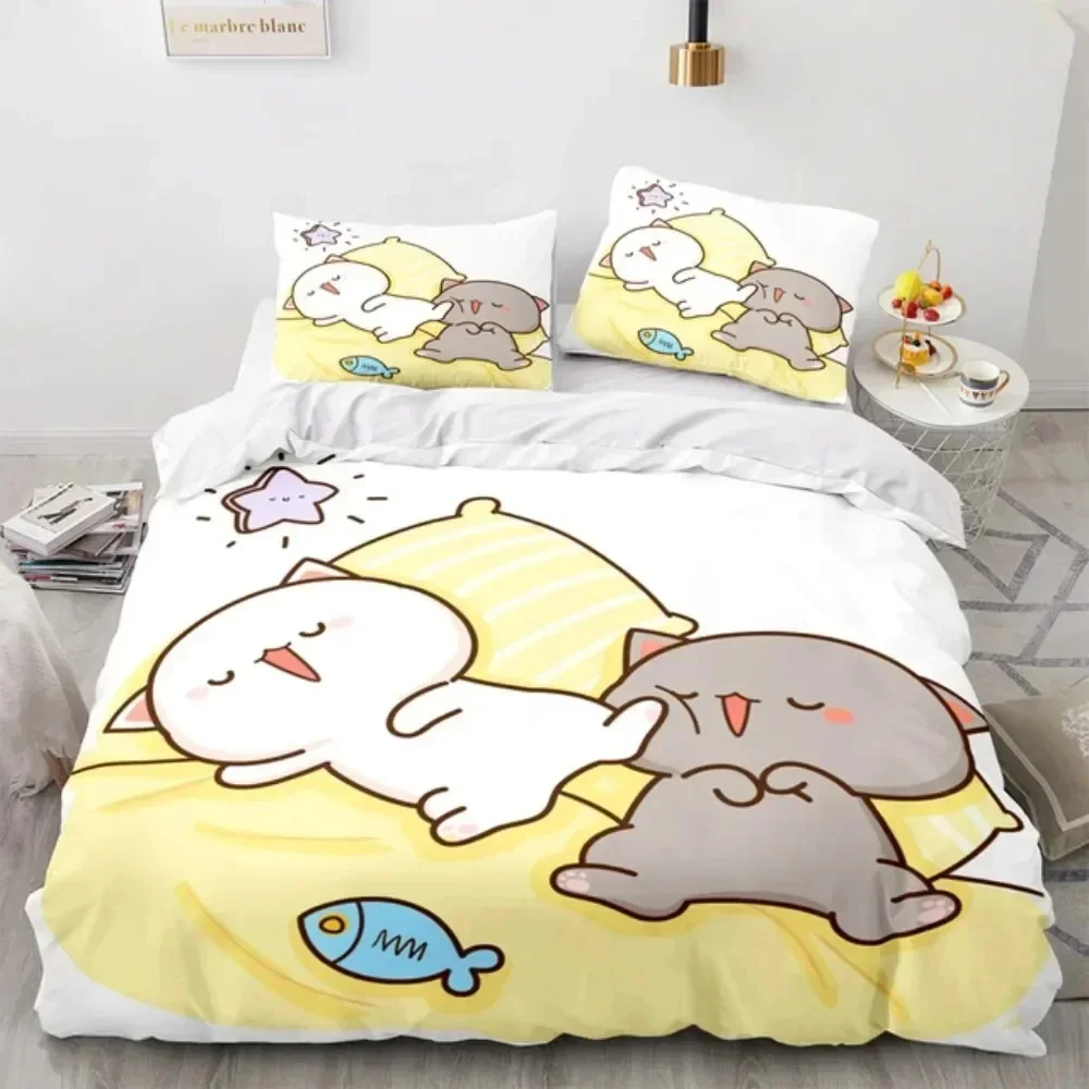 Linen Duvet Cover - 3D 만화 귀여운 복숭아 고양이 프린트