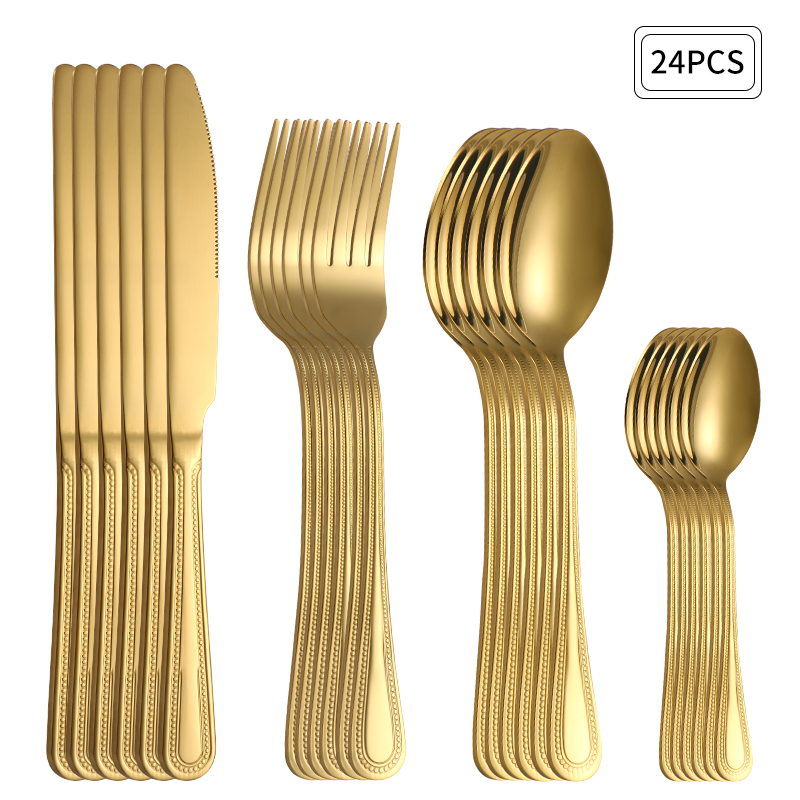 Gold Plated Cutlery - 24피스 스테인리스 스틸 골드 커트러리 세트
