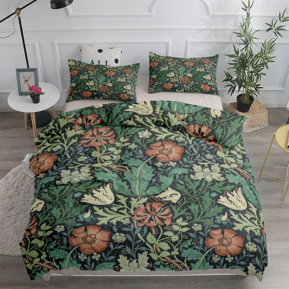 Linen Duvet Cover - 윌리엄 모리스 네오클래식 꽃과 새 이불