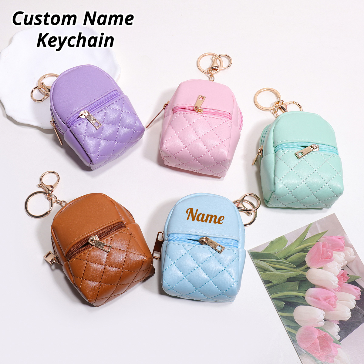 Personalized Engraved Gift - 미니 맞춤 이름 키체인 동전 지갑