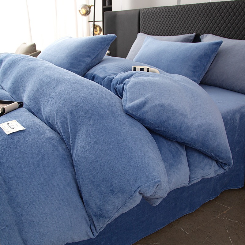 Linen Duvet Cover - 두꺼운 밀크 벨벳 4피스 침구 세트
