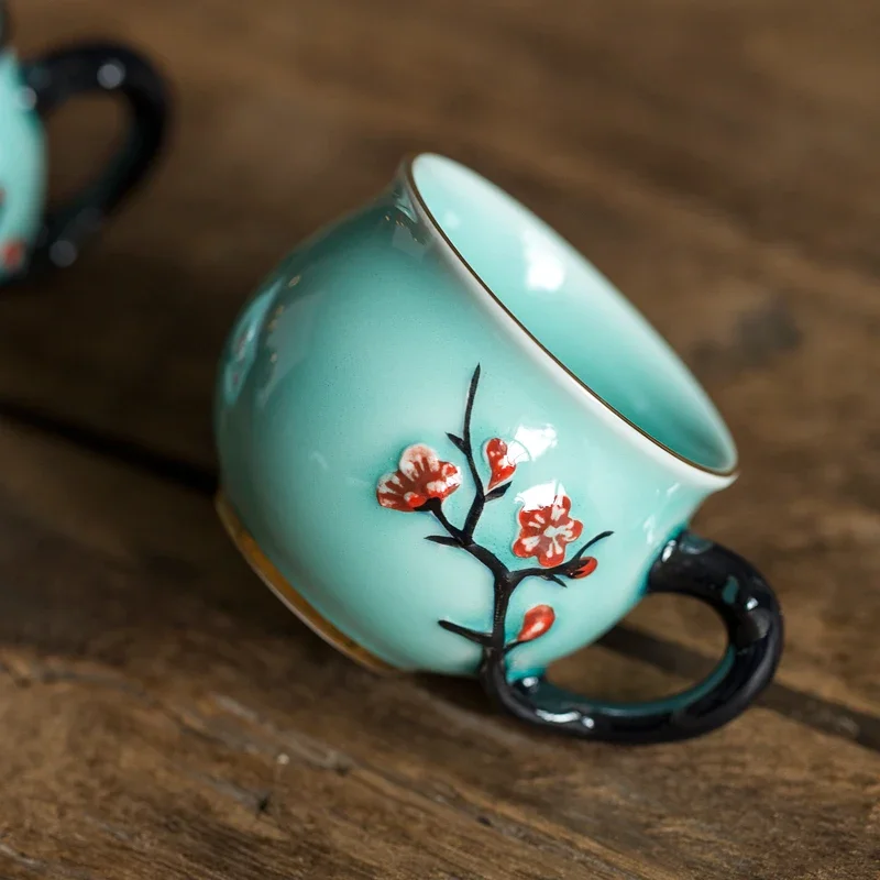 Handmade Ceramic Mug - 중국어 수제 매화 패턴 세라믹 티