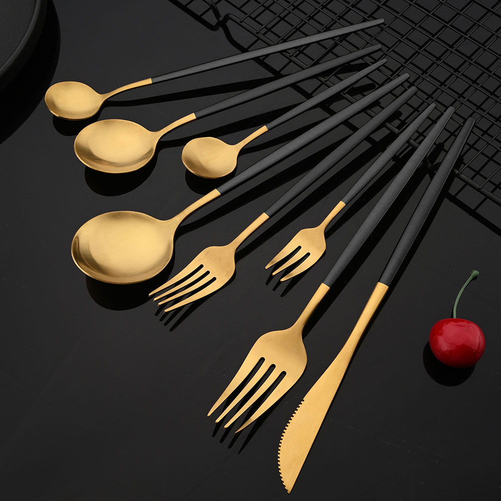 Gold Plated Cutlery - 스테인리스 스틸 블랙 골드 식기 커트레이
