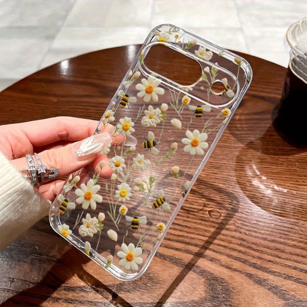 Google Pixel 8A - 귀여운 꿀벌 꽃무늬 소프트 투명 폰