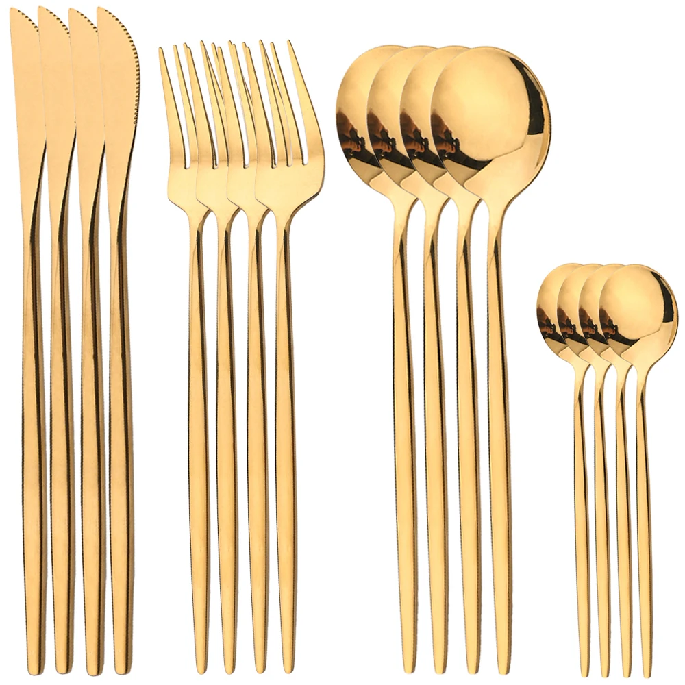 Gold Plated Cutlery - 16Pcs 골드 식기류 스테인레스 스틸 칼