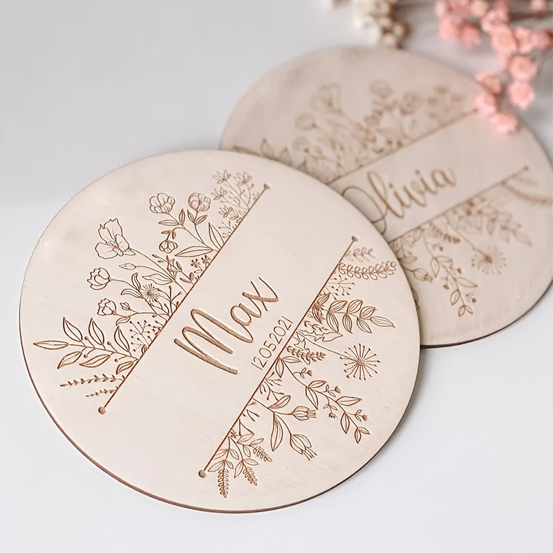 개인 맞춤 꽃무늬 이름 각인 명판, 맞춤형 원형 나무  - Personalized Engraved Gift 리뷰 및 가격
