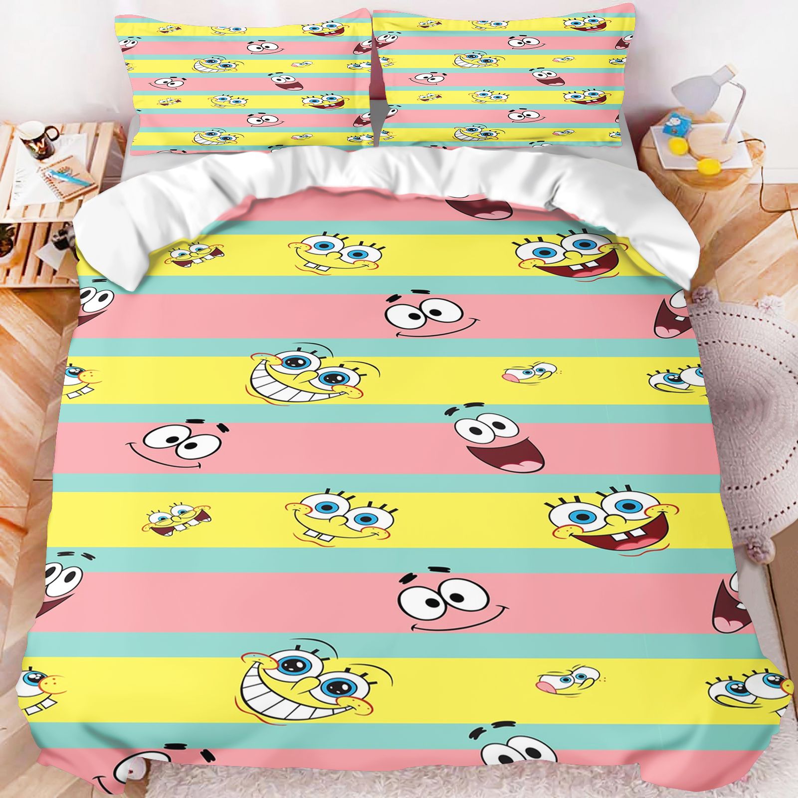 스폰지밥 스퀘어팬츠 모든 캐릭터 침구 세트 이불 커버  - Linen Duvet Cover 리뷰 및 가격