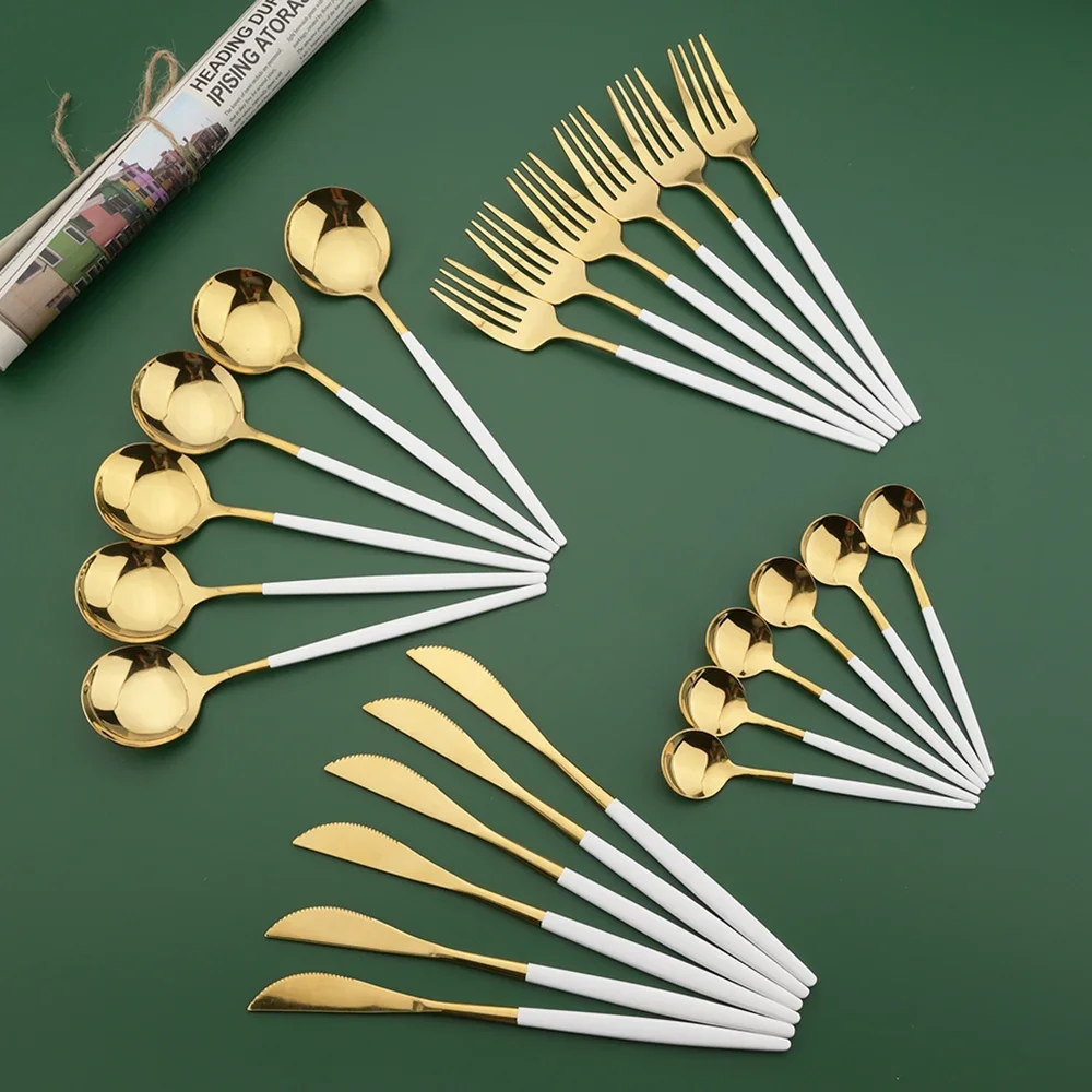 16/24/32/48Pcs 식기 세트 화이트 골드 디너 - Gold Plated Cutlery 리뷰 및 가격