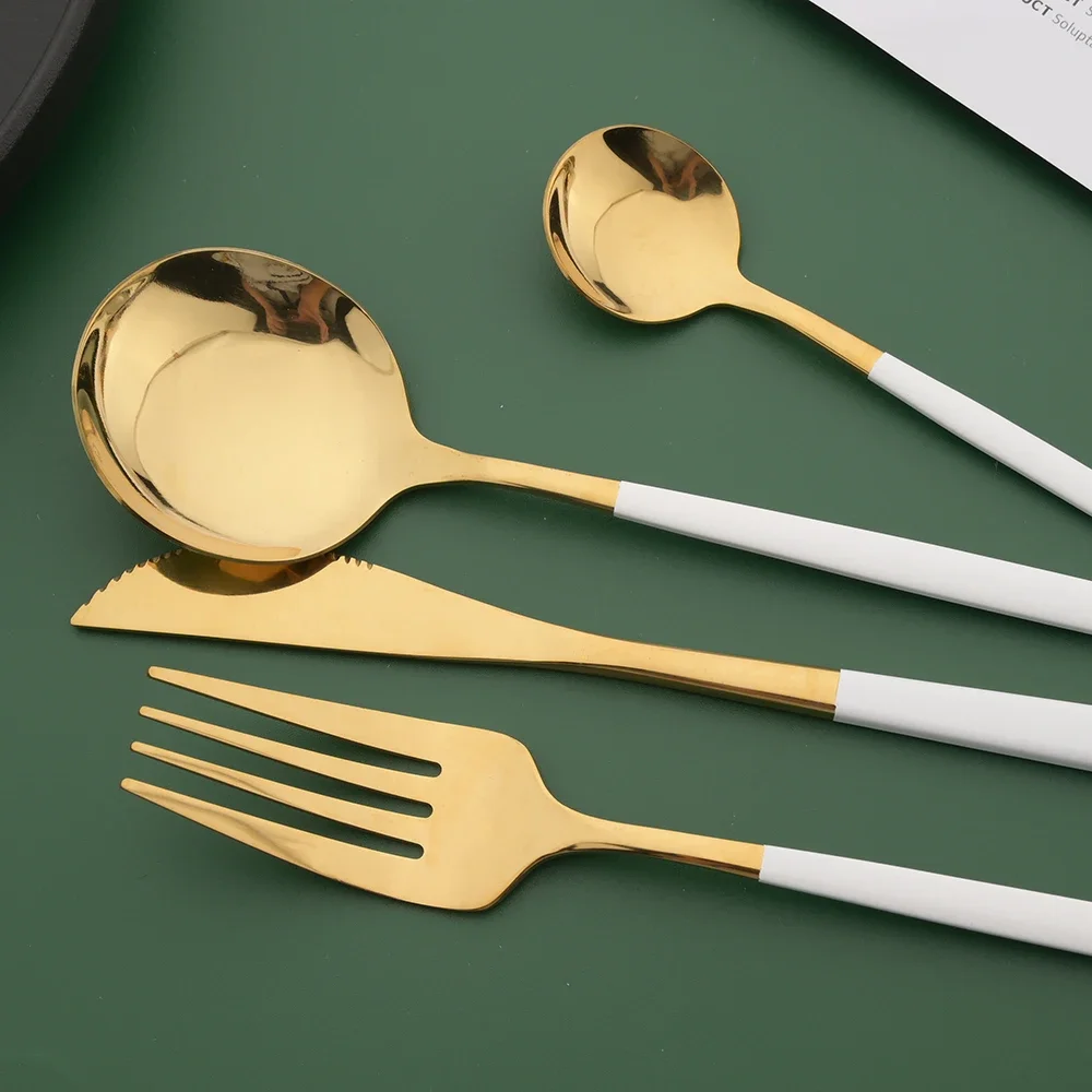 16/24/32/48Pcs 식기 세트 화이트 골드 디너 - Gold Plated Cutlery 리뷰 및 가격