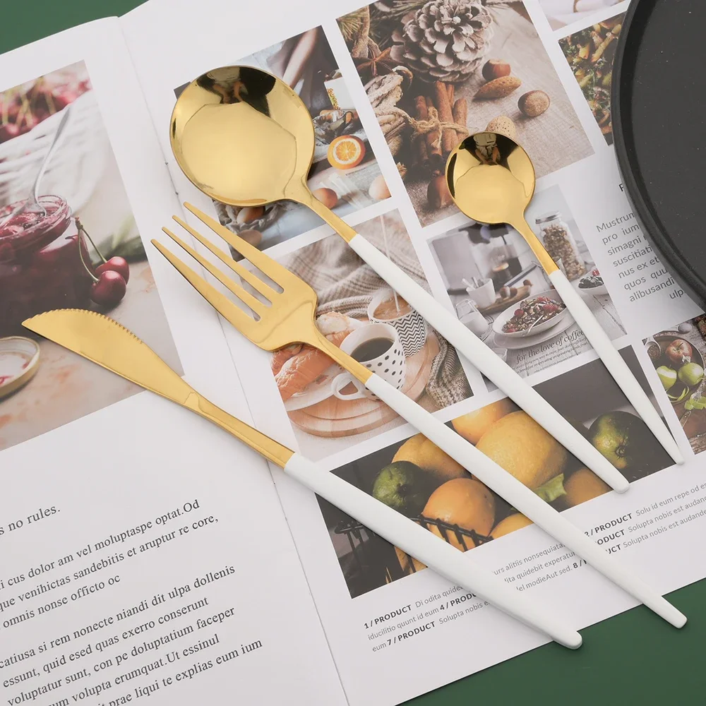 16/24/32/48Pcs 식기 세트 화이트 골드 디너 - Gold Plated Cutlery 리뷰 및 가격