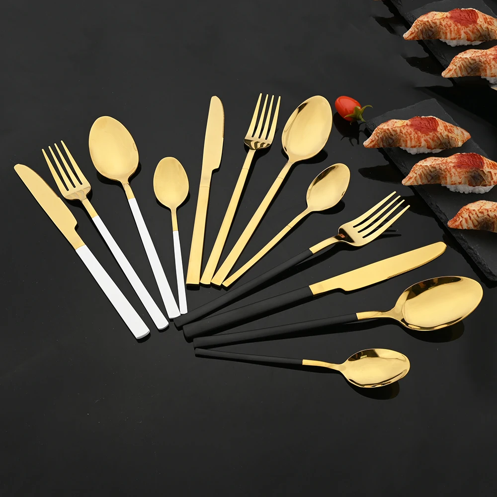 16Pcs 블랙 골드 커트러리 세트 스테인레스 스틸 식 - Gold Plated Cutlery 리뷰 및 가격
