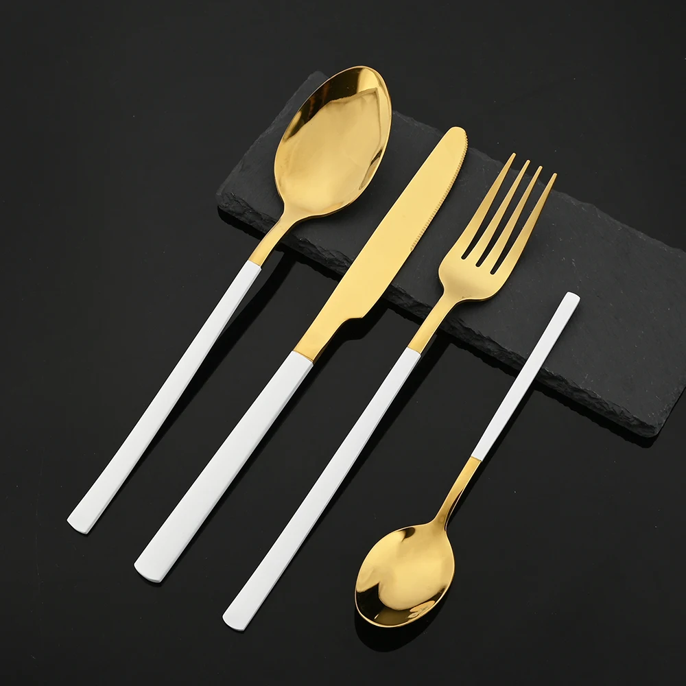 16Pcs 블랙 골드 커트러리 세트 스테인레스 스틸 식 - Gold Plated Cutlery 리뷰 및 가격