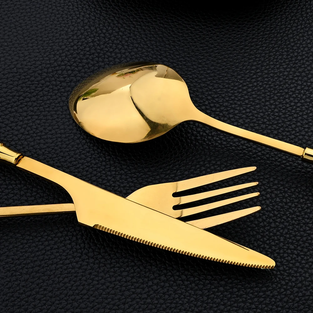 16Pcs 식기 세트 칼 붙이 세트 거울 세라믹 손잡이 - Gold Plated Cutlery 리뷰 및 가격