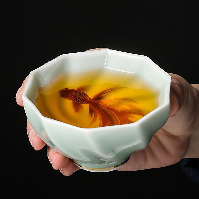 창의적인 청자 찻잔 수제 코이 차 그릇 중국 쿵푸 차  - Handmade Ceramic Mug 리뷰 및 가격