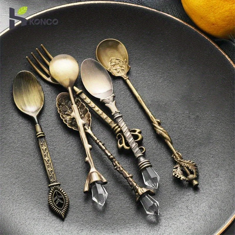 6pcs 빈티지 숟가락 포크 로얄 스타일 골드 새겨진  - Gold Plated Cutlery 리뷰 및 가격