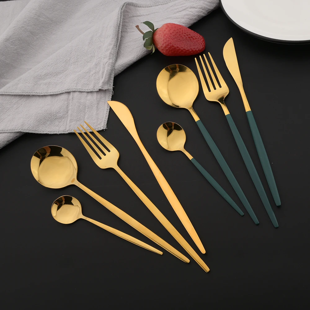 16Pcs 그린 골드 식기류 스테인레스 스틸 칼 붙이  - Gold Plated Cutlery 리뷰 및 가격