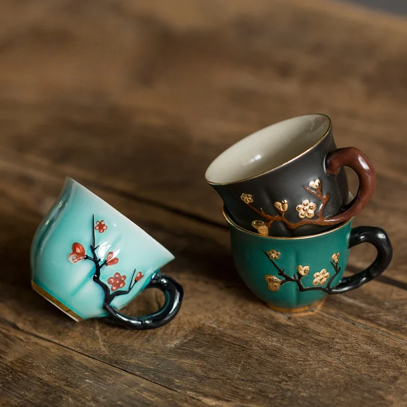 중국어 수제 매화 패턴 세라믹 티 컵 핸들이있는 작은  - Handmade Ceramic Mug 리뷰 및 가격