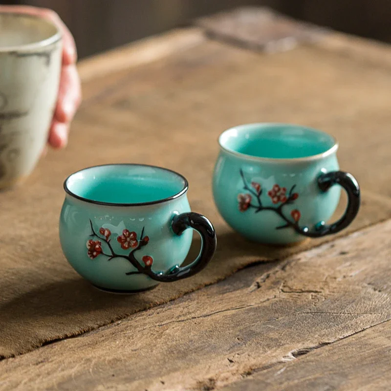 중국어 수제 매화 패턴 세라믹 티 컵 핸들이있는 작은  - Handmade Ceramic Mug 리뷰 및 가격