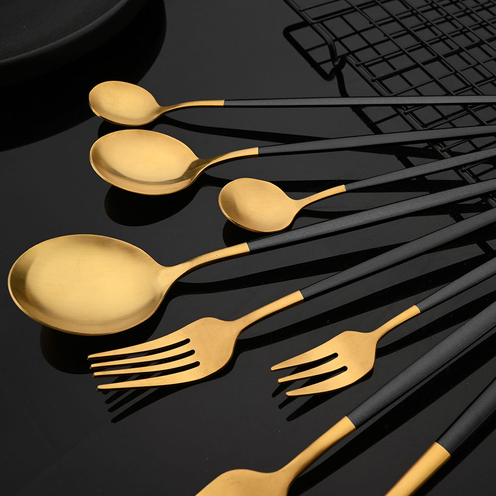 스테인리스 스틸 블랙 골드 식기 커트레이 세트, 디너  - Gold Plated Cutlery 리뷰 및 가격