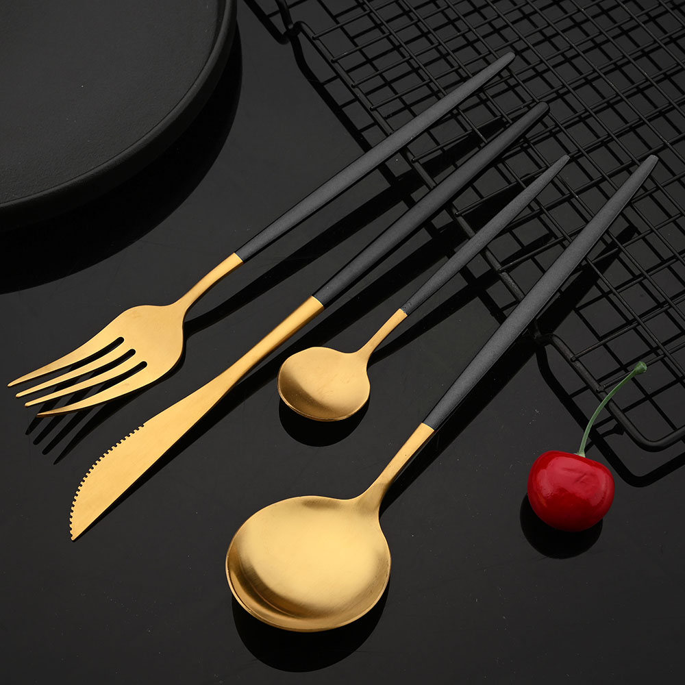 스테인리스 스틸 블랙 골드 식기 커트레이 세트, 디너  - Gold Plated Cutlery 리뷰 및 가격