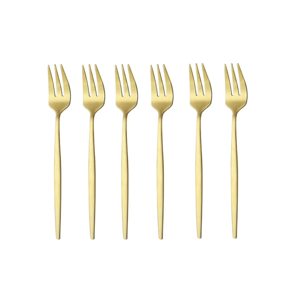 6Pcs 스테인레스 스틸 매트 케이크 과일 포크 Fla - Gold Plated Cutlery 리뷰 및 가격