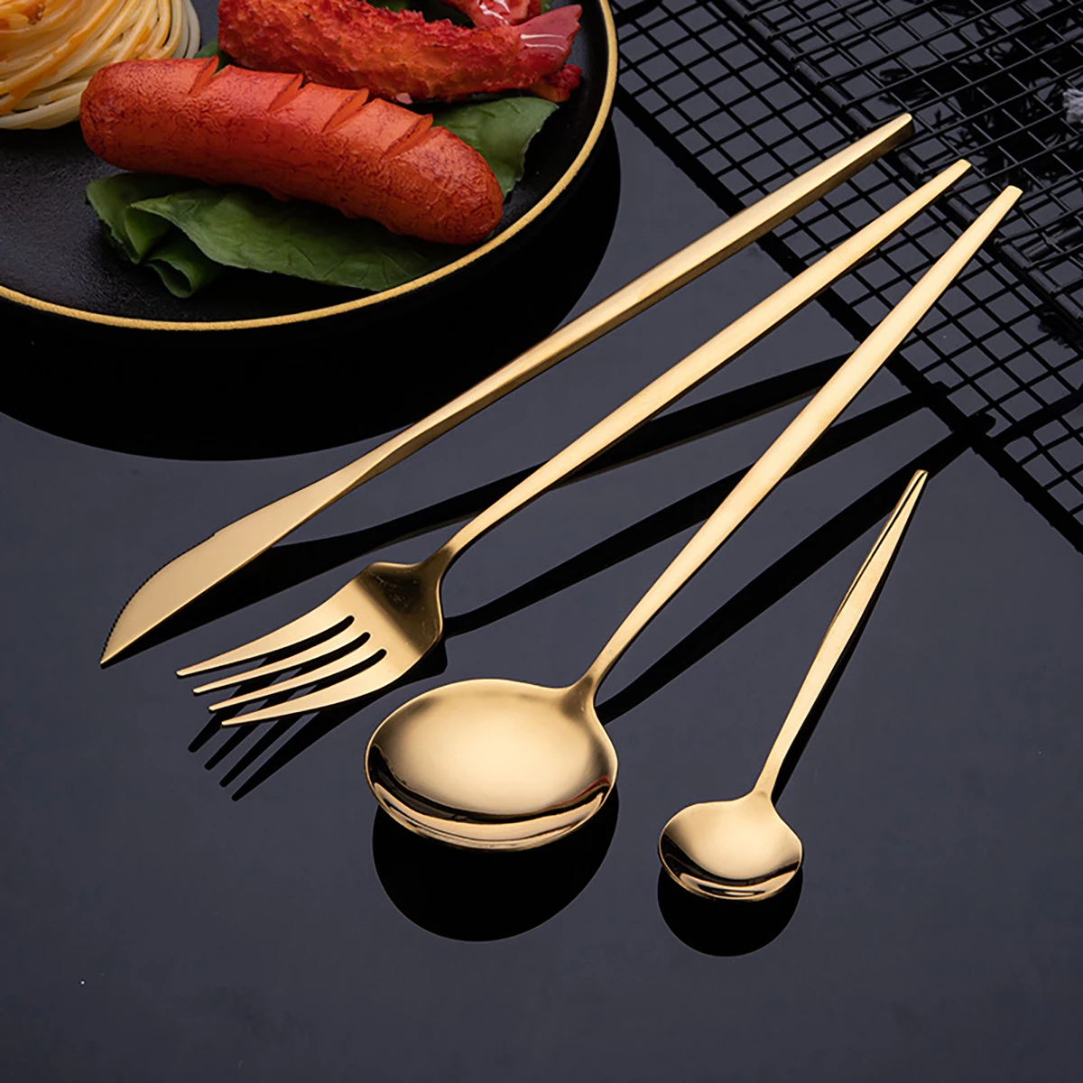 16Pcs 골드 식기류 스테인레스 스틸 칼 붙이 세트  - Gold Plated Cutlery 리뷰 및 가격