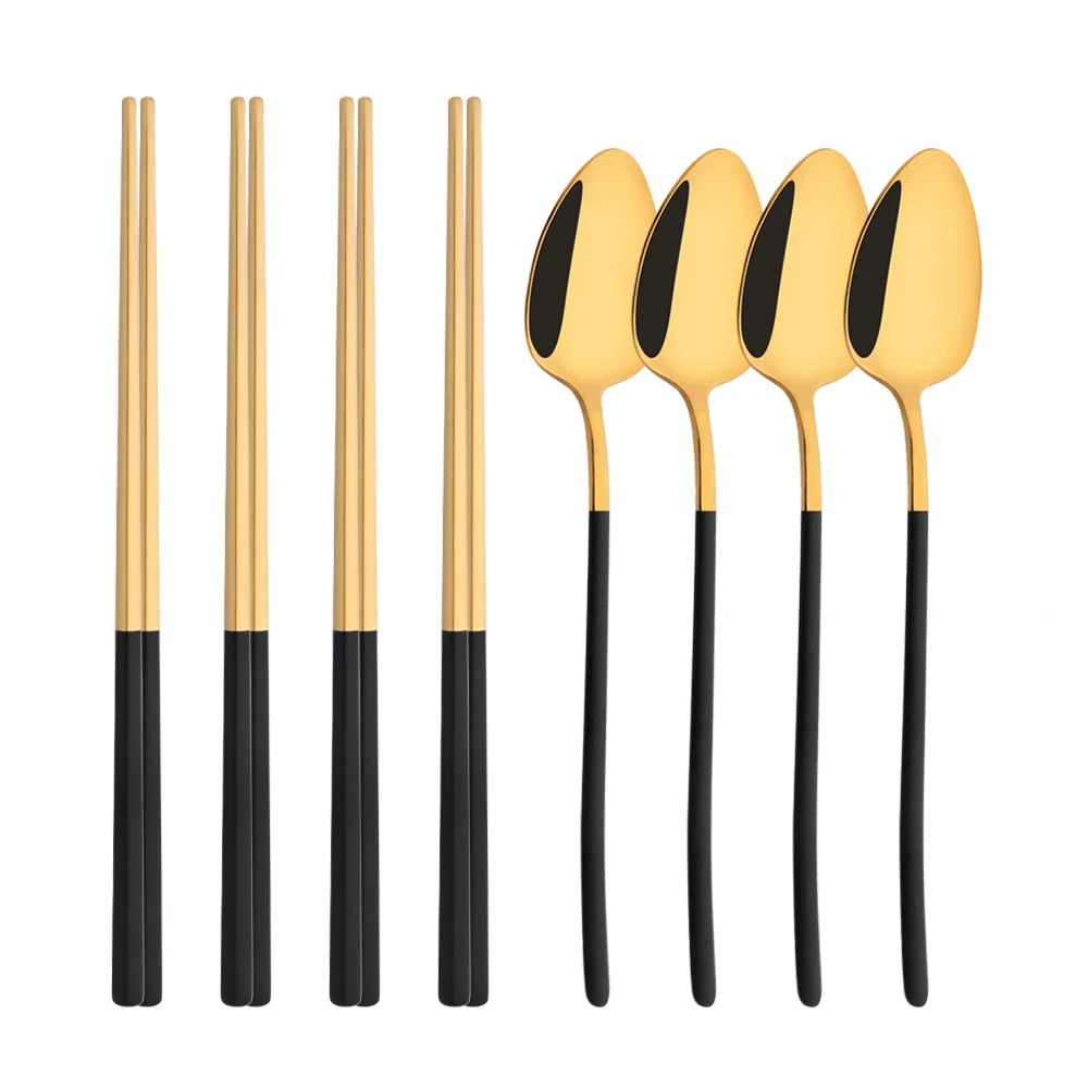 한국어 8Pcs 식기 세트 고품질 스테인레스 스틸 디너 - Gold Plated Cutlery 리뷰 및 가격