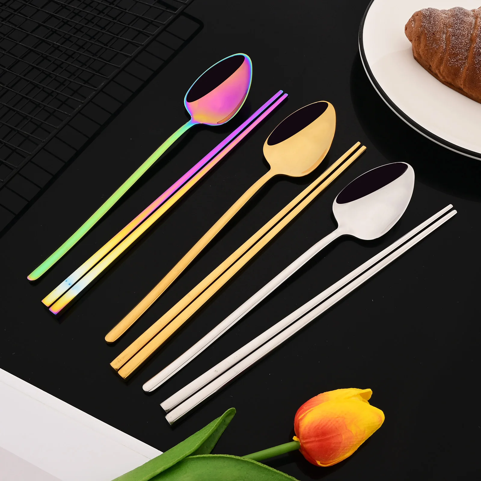 한국어 8Pcs 식기 세트 고품질 스테인레스 스틸 디너 - Gold Plated Cutlery 리뷰 및 가격